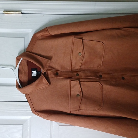 Frye toffee faux suede shirt jacket Super soft Sz L NWT - Picture 3 of 10